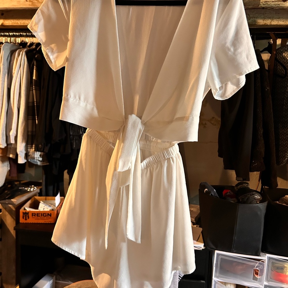 Elegant White Tie-Front Romper